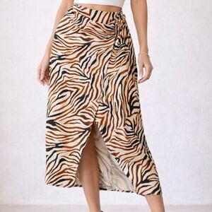 House of Harlow 1960 Zebra Print Wrap Midi Skirt Linen Rayon resort wear Size M